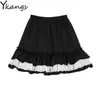 Spring Summer Fairy Student Mini Skirts Women Korean Girls Cute High Waist Ruffle Cake Lace Skirt Black Pleated Skirt 210619