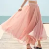 Skirts Long Skirt Summer Beach Boho 15 Solid Colors Cgiffon Maxi Saia Longa Faldas Black Gray Green Blue Red Women