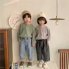 Koreaanse stijl lente meisjes jongens losse casual jeans 2-6 jaar kinderen kinderen elastische alles-matchen denim broek 210615