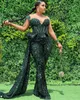 Hunter Green Jumpsuits Prom Dresses Sheer Neck Sequined Luxury African Plus Size Women Formal Evening Gowns