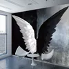 Özel 3d Fotoğraf Kağıdı Nordic Modern Yaratıcı Siyah Beyaz Melek Kanatları Sanat Duvar Boyama Oturma Odası Yatak Odası Ev Dekorasyon
