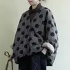 Johnature Kobiety Polka Dot Parkas V-Neck Bat Sleeve Ciepłe Płaszcze Jesień Przycisk Luźne Odzież Kobiet Casual 211018