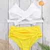 Women's Swimwear Women's Womens Sexy Bikini Set Ruched Criss Cross Wrap Tie Back Swimsuit High Waist Tummy Control Gradient Colorful