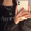 Anhänger Halsketten Koreanische Mode Hip Hop Schmuck Zubehör Silber Farbe Doppelschicht Kette Geometrische Kreuz Schmetterling Halskette Für Frauen