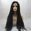 80cm Long Straight Synthetic Lace Front Wig Simulation Human Hair wigs Black Color perruques de cheveux humains For Women FY259