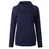 Przycisk boczny Slim Bluza Kobiety Z Długim Rękawem Casual Pullovers Topy Jesień Zima Podstawowa Bluzy Kobiet Bluzy Szare Wojsko Green Granatowy Blue 210507