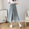 Spring Summer Arrival Ladies Solid High Waist Wide Leg Pants Women Casual Chiffon Loose Fake Two Piece 210430