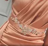 Aso Ebi Dubai Arabic Crystals Sheath Sexy Evening Dresses One Shoulder Prom Dress Floor Length High Side Split Formal Party Second Reception Gowns Custom 0430