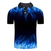 Mäns Polos 2021 Skjorta Män Business Casual Male Short Sleeve Blue Flame 3D Print Tops Homme Kläder