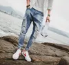 Mode män smala fit rippade jeans streetwear mens oroliga denim joggers knähål tvättade förstörda jeans plus size mnzk01 rf245m