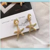 Stud JewelStud Gaku Metal Style Ocean Wind Holiday Starfish Shell Pearl Kolczyki Vintage ucha modne wisie