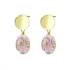 Stud 8Seasons Fashion Pendientes Colorful Drop Clear Transparent Gold Color Oval Para Mujeres Flor Joyería, 1 par