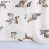 Zevity Kvinnor Slå ner Collar Tiger Print Smock Blouse Office Lady Short Sleeve Any Shirts Chic Summer Blusas Tops LS9354 210603