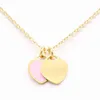 Stainless Steel Chain Enamel Double Heart Lover Necklaces Women Necklace Fashion Pendants 12 Colors Y220315