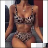 Bikini Pływanie Sprzęt Sport Outdoors Kobiety Sexy Wysokiej Talii Bikini Set Summer Leopard Snake Drukuj Push Up Swimsu Usuwki Bandeau Thong Bra