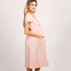 Maternity Wear Casual Plus Storlek Kontorsklänning Lös Solid Färg Knappar Pure Bomull Moderskap V-Neck Dress G220309