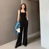 Mulheres de verão de trajes longos Casual Bolsa Black Strappy Pockets Wide Leg Levesuit macacão feminino 210608