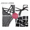 Jocoo Jolee Sexig Deep V-hals Criss Cross Front Bodysuits For Women Fashion Plaid Jumpsuits Basic Rompers Bandage bodysuits 210619