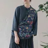 Johnature Femmes Style Chinois Chemises Patchwork Couleur Blouses Ramie Stand Sept Manches Tops Printemps Vintage Chemises Lâches 210521