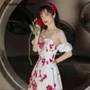 Summer Maxi Red Flowers Print Long Women Dress Strapless Sleeveless Party es Woman Night Sexy 210603