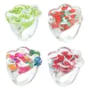 2021 트렌디 한 한국어 다채로운 신선한 과일 여성을위한 투명한 수지 아크릴 반지 귀여운 딸기 반지
