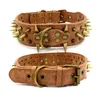 Luxury Designer Retro Anti-bite Bronze Spiked Rivet Dog Collars Adjustable Pu Leather 3 Colors 2 Sizes for Big Dogs (L, Sharp Brown)