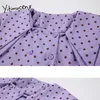 Yitimuceng Dot Blouse Women Button Up Рубашки Слованная рукава Сплошной белый фиолетовый летний корейский стиль моды шифон вершины 210601