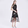 Runway Style Lace Patchwork Flowers See Through Long Dress Party Celebrate Women Floral Embroidery Mesh 210529