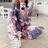 Kvinnors Kläder Casual Pyjamas Långärmad Toppar Byxor Två Piece Set Kvinna Tie-Dye Skriv ut Loose Home Loungewear Conjuntos Mujer 210515