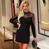 Women's Black Lace Bodysuit Bandage Dress Sexy Polka Dot Long Sleeve Mini Celebrity Night Runway Club Party 210525