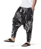 Мужская хип-хоп мешковины гарема низкая промежность брюки стильные ветви печатные джины BOHO брюки хлопок повседневные Hippie Streetwear брюки 210522