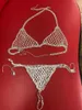 Catene di cristalli argento Bikini Reggiseno Intimo Compleanno Festa da ballo Abbigliamento sexy Set due pezzi Cantante femminile Costume bling Stage308N