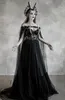2021 Czarne Gotyckie suknie ślubne z perłami Cape Bez ramiączek Sweetheart A-Line Sheer Bodice Koronki Aplikacje 3D Kwiaty Goth Suknia Bridal Custom Made