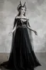 2021 Robes de mariée gothiques noires avec perles Cape sans bretelles chérie A-ligne corsage transparent dentelle appliques fleurs 3D robe de mariée gothique sur mesure