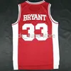 Bryant #33 Lower Merion High School Basketball Red Witte Jersey genaaid aangepaste mannen vrouwen jeugd basketbal jersey XS-6XL