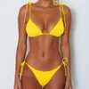 Bandeau Bikini Swimwear Women Special Material Simple Solid Sexy Bathing Suits Bandage Pink/Yellow/Black/White/Red/Blue Swimsuit 210630