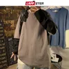 LAPPSTER Men Patchwrok Oversized T Shirt Long Sleeve Autumn Mens Harajuku Korean Fashion Tshirts Fake Two Pieces Tops Tees 210629