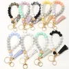 9 kleuren houten kwast bead string armband sleutelhanger food grade siliconen kralen armbanden vrouwen meisje sleutelhanger polsband