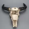 Harts tjur koskull huvud vägg hängande dekor 3d djur djurliv skulptur figurer hantverk horn halloween för hem bar 210329