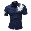 Mens Slim Fit Flower Short Sleeve Shirt Blus Sommar Casual Beach Toppar Tröjor Mäns Fashion Printed Foder