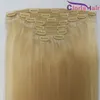 Full Head 8pcs/Set 120g #613 Klipp i förlängningar Silkeslen rak platina Blond Raw Virgin Indian Human Hair Weave Clips on Great Double Weft