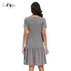 Damska Luźna Kwiatowa Druku Krótki Rękaw Bawełniany Ruffle Hem A-Line Midi Dress V Neck Casual Luźne Flowle Swing Shift Sukienki G220309