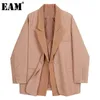 [EAM] Women False Two Big Size Temperament Blazer Lapel Long Sleeve Loose Fit Jacket Fashion Spring Autumn 1DD1014 211104