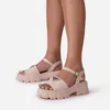 Sandales 2021 été confortable décontracté métal boucle bout rond mi-talon compensé femme