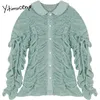 Yitimuceng Dobras arco arco lace up blusa mulheres vintage sólido camisas primavera moda roupas peter pan colar manga longa tops 210601