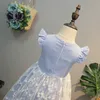 Robe de filles d'été Stripe dentelle coréenne faux deux manches volantes fête princesse enfants bébé enfants filles vêtements 210625