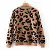 Leopard Dzianiny damskie sweter sweter pulower zimowy gruby długi rękaw żeński sweter kobieta 2021 jesień mody dzianiny damskie swetry x0721