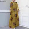 Vintage Muslim Abaya Hijab Dress ZANZEA Spring Long Sleeve Floral Printed Maix Long Sundress Dubai Islamic Clothing Robe Femme Y1204