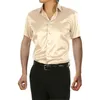 Sold Silk Satin Mens Branco Camisas Casuais Slim Fit Homens Dress Camisa Soft Confortável Smooth Men Men Manga Curta Camisa Chemise Homme 210524