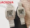 Top Mens Women Diamonds Ring Quartz Watch Roman Squan Square Dial Designer Designer Full Innewless en acier en acier or